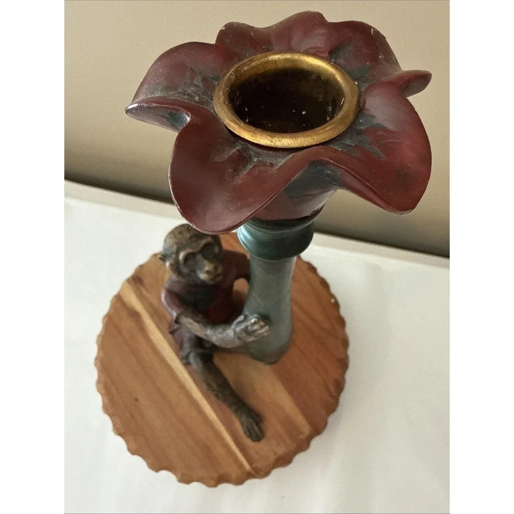 Vtg Bill Huebbe STYLE Butler Monkey in Red Coat Candlestick Candle Holder